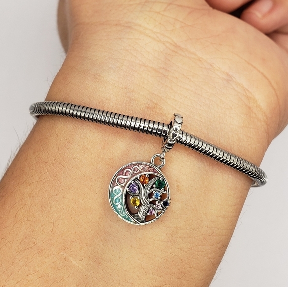 Family Tree Eternal Love Dangle Bracelet Charm 925 Sterling Silver Multicolor - Picture 3 of 8